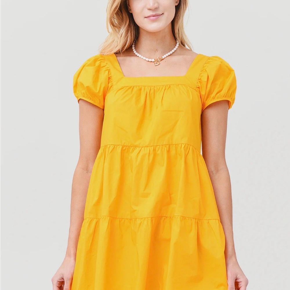 Greylin Lora Poplin Cap Sleeve Tiered Babydoll Dress Size XS Mango Yellow